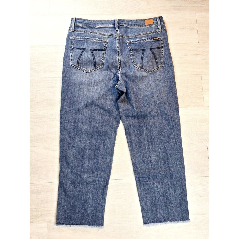 Seven7 Tower High Rise Straight Crop Jeans Size 12 Frayed Raw Hem Stretch - Picture 3 of 8